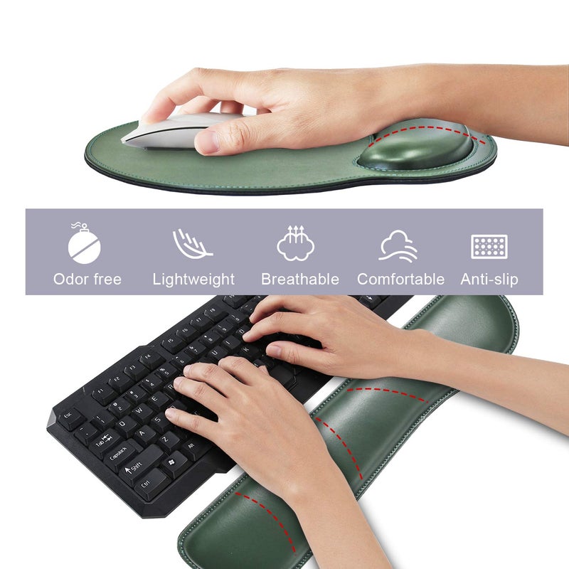 iVeze Ergonomic Mouse Pad Set Keyboard Wrist Rest Pad and Mousepads with Wrist Support,iVeze Pu Leather Memory Foam Lightweight Comfortable Mouse Pads for Home Office Efficient Working,Green - Image 3